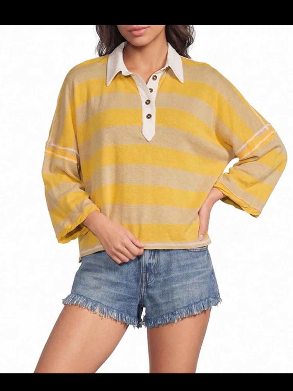 *NWT* We The Free Auggie Collared 3/4 Sleeve Oversized Polo Tee